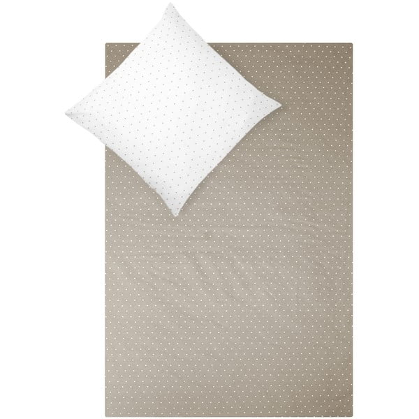 Biancheria da letto singola in flanella bianca e marrone Fovere , 155 x 220 cm Betty - Westwing Collection