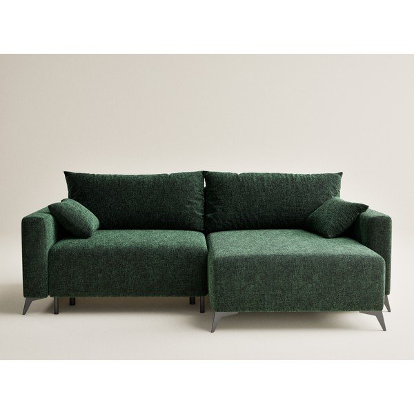 Divano angolare verde scuro allungabile/con contenitore (con penisola a destra/con chaise lounge) con rivestimento in ciniglia Leon – Maison de Rêve-image-2