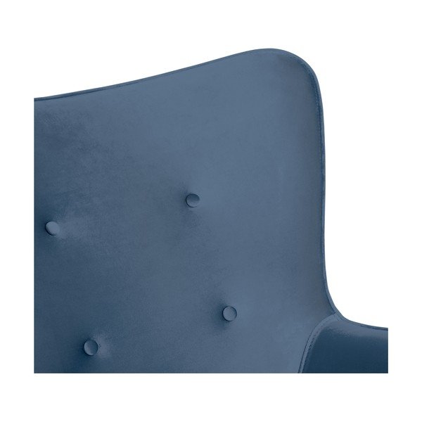 Poltrona e poggiapiedi blu con base in colore naturale Cora Velvet - Vivonita-image-4