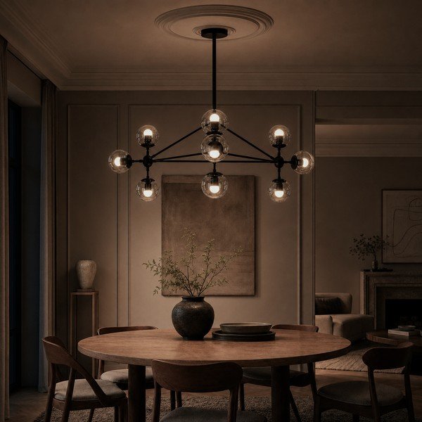 Lampadario nero in metallo con paralume in vetro Abira – Premier Housewares-image-1