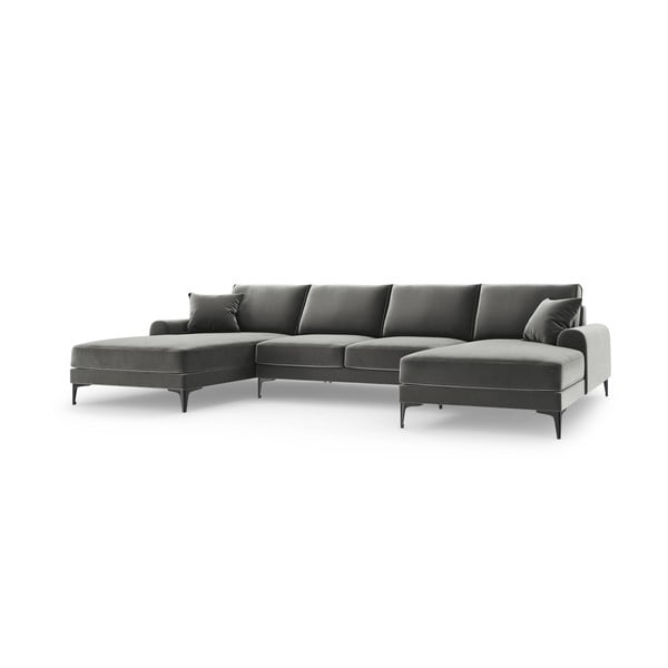 Divano a U in velluto grigio chiaro Madara - Mazzini Sofas-image-2