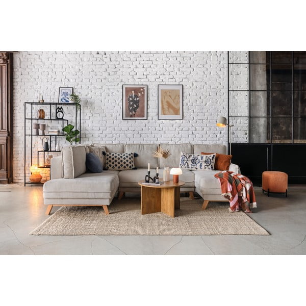 Divano angolare grigio allungabile (con penisola a sinistra/a forma di "U") con rivestimento in velluto a coste Tori – Bonami Selection-image-1