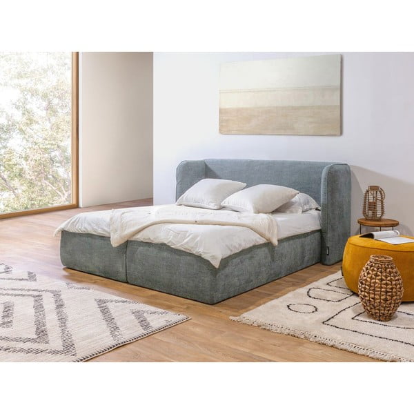 Letto matrimoniale imbottito grigio chiaro con vano contenitore con griglia 160x200 cm Louise - Bobochic Paris-image-1