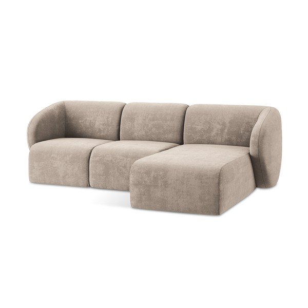 Divano angolare marrone chiaro (con penisola a destra/con chaise lounge) con rivestimento in ciniglia Lani – Makamii-image-4