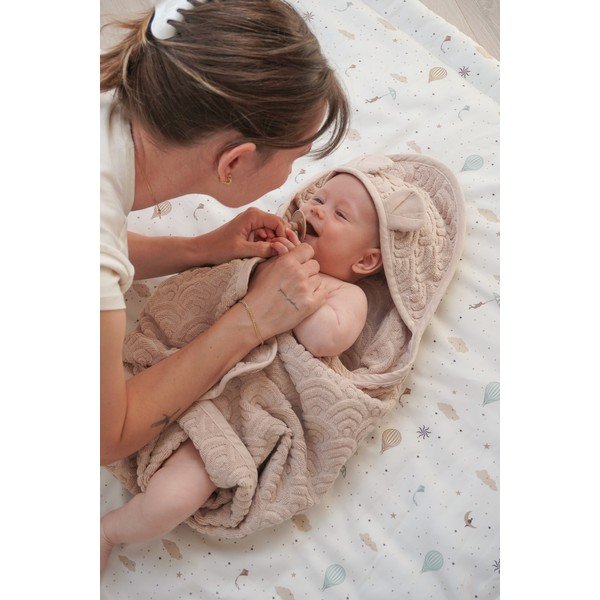 Asciugamano con cappuccio da bambini beige in cotone organico 80x80 cm Almond – Cam Cam Copenhagen-image-2