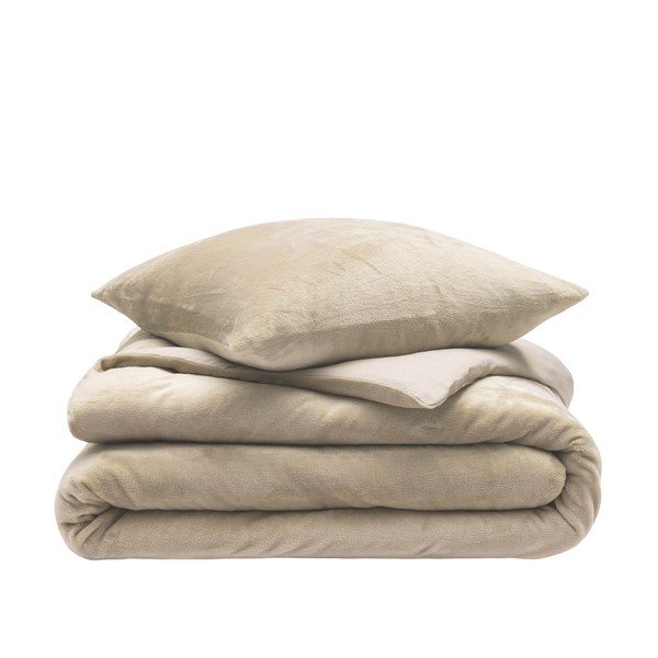 Set copripiumino e federa beige in microflanella per letto matrimoniale/per letto esteso 3 pezzi 240x220 cm Flanou – douceur d'intérieur