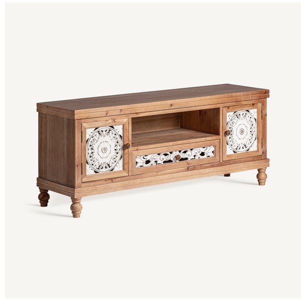 Tavolo TV in legno di abete rosso in colore bianco e naturale 140x58 cm Agrabah - Burkina-image-2