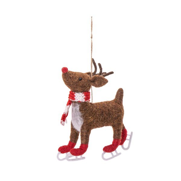 Decorazione per albero di natale in tessuto fatta a mano 13 cm Skating Rudolph – Sass & Belle