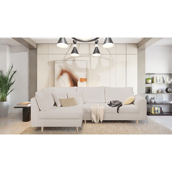 Divano angolare beige in tessuto bouclé (angolo sinistro) Ariella - Ropez-image-1