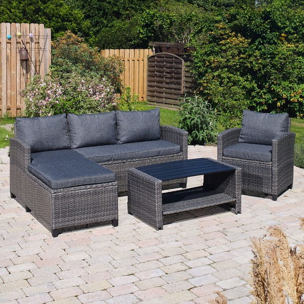 Set da giardino in rattan artificiale nero/grigio per 4/5 persone Stockholm - Bonami Selection