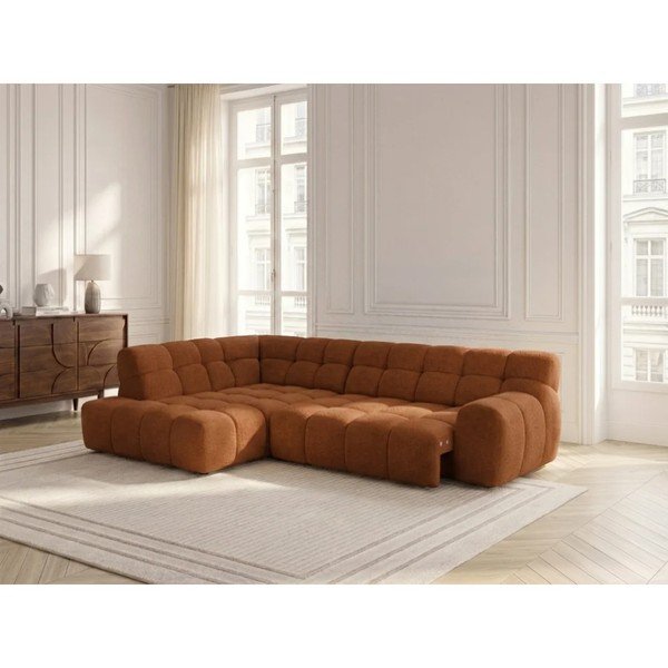 Divano angolare arancione allungabile/con movimento relax elettrico (con penisola a sinistra/a L) Andre – Bobochic Paris-image-2