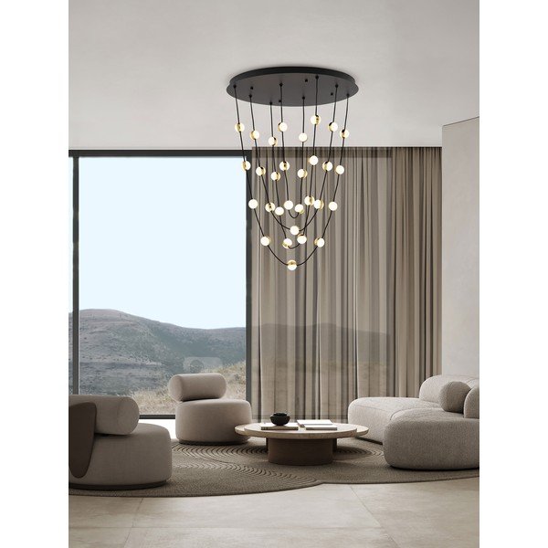 Lampadario LED nero opaco in alluminio con paralume in vetro acrilico con intensità regolabile ø 84 cm Alcinoe – Nova Luce-image-1