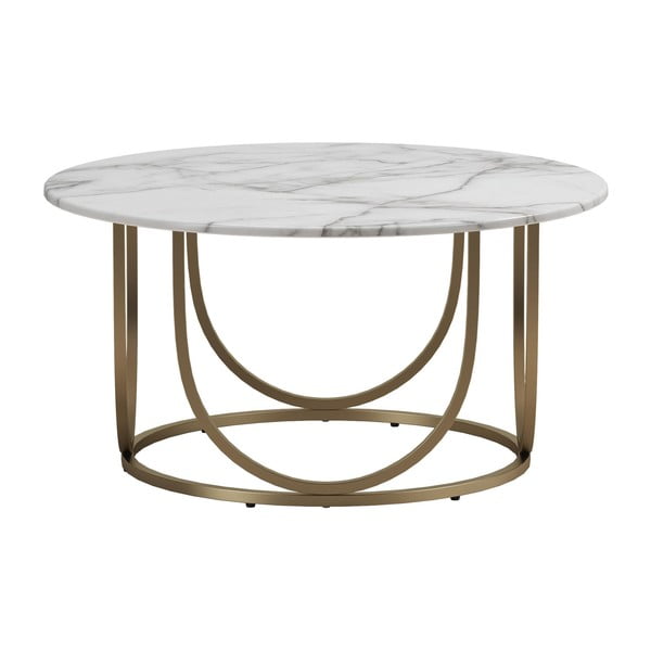 Tavolino da salotto rotondo bianco/dorato con effetto marmo ø 79 cm Gwyneth – CosmoLiving by Cosmopolitan