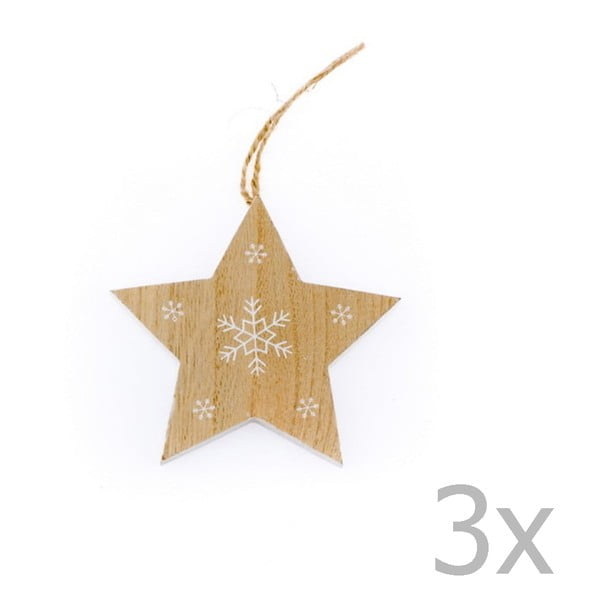 Set di 3 stelle pendenti in legno Fiocco di neve, altezza 11 cm - Dakls