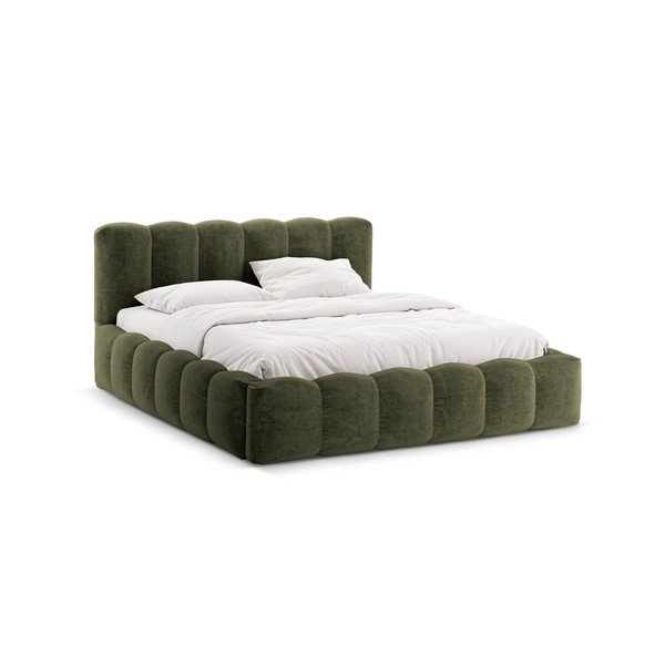 Letto matrimoniale imbottito verde con contenitore con rete inclusa 160x200 cm Lupine – Micadoni 