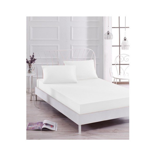 Set di lenzuola elastiche bianche e 2 federe per letto singolo Basso Blanco, 160 x 200 cm - Mijolnir