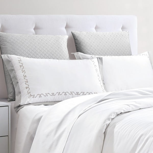 Set copripiumino e federa bianco in raso di cotone per letto matrimoniale ed esteso con lenzuolo incluso/6 pezzi 240x220 cm Diana – Mila Home Luxury-image-1