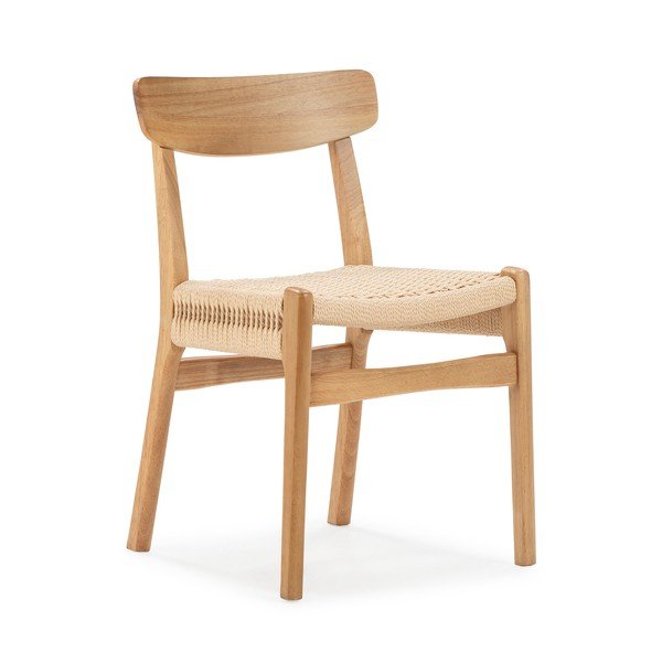 Sedie da pranzo in set di colore naturale in legno di cauciù massiccio 2 pz Biel – MOME