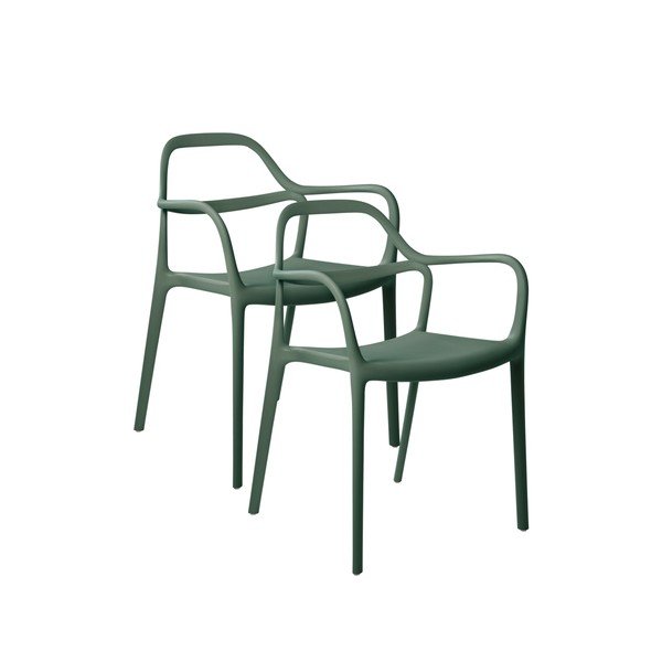 Sedie da pranzo in set verde scuro in plastica con braccioli/impilabili 2 pz Karlaby – Jotex