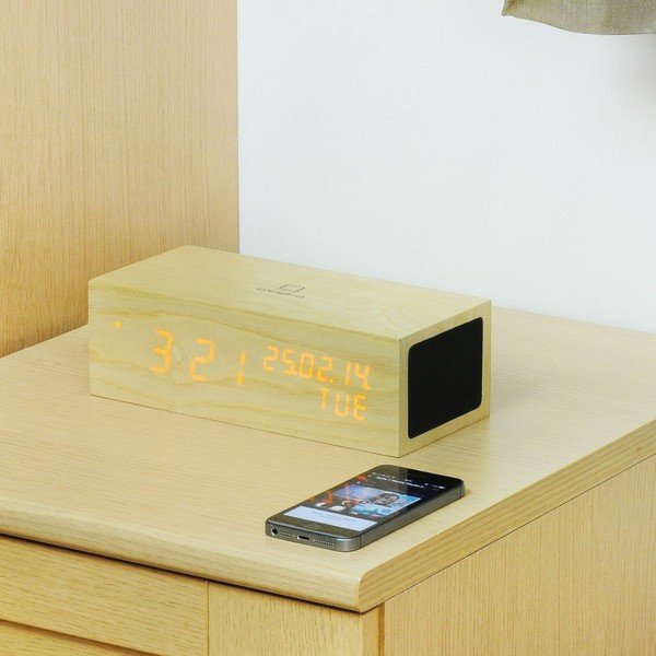 Diffusore Click Clock in quercia con sveglia a LED arancione - Gingko-image-4