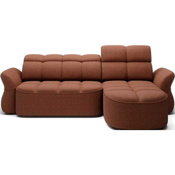 Divano angolare color terracotta allungabile/con contenitore (con penisola a destra/con chaise lounge) e rivestimento in velluto Beneth – ELTAP