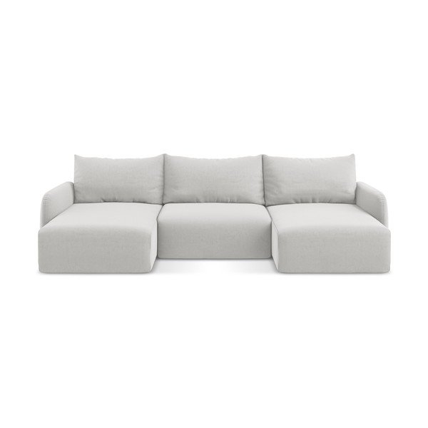 Divano angolare grigio chiaro allungabile/con contenitore (a U) con rivestimento in velluto Kalena – Makamii