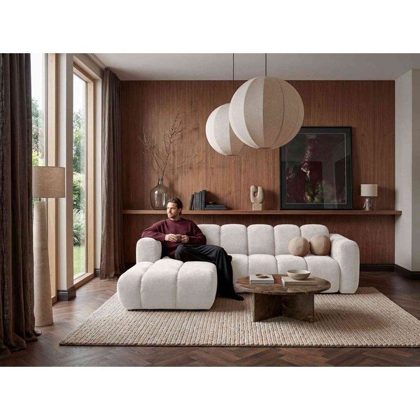 Divano angolare color crema allungabile (con penisola a sinistra) con rivestimento in ciniglia Michell – Miuform-image-3
