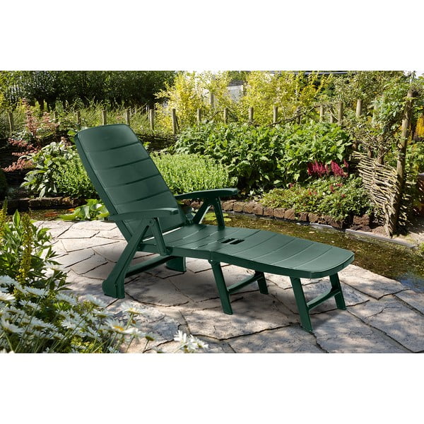 Sedia a sdraio da giardino in plastica verde scuro Roma - Keter-image-1