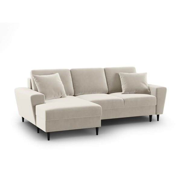 Divano angolare beige allungabile e con contenitore (con penisola a sinistra/con chaise lounge) con rivestimento in velluto Kyoto – Cosmopolitan Design-image-1