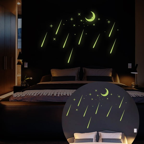 Adesivi murali Luna e stelle cadenti che brillano al buio - Ambiance-image-2