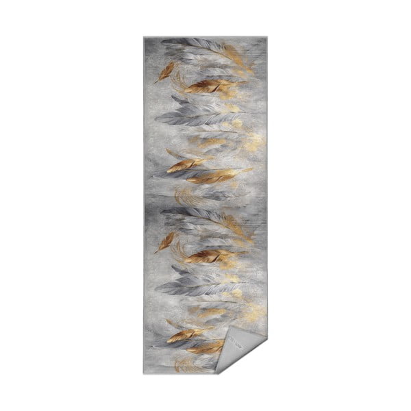 Passatoia grigia/dorata lavabile 80x200 cm Golden Feathers – Mila Home