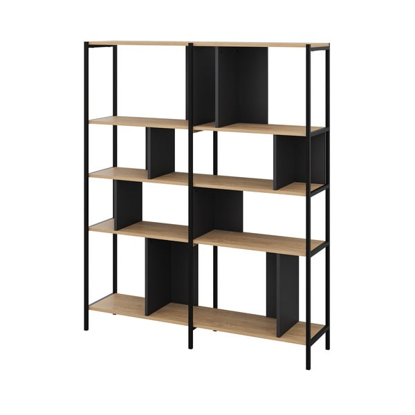 Libreria in rovere decorato in nero-naturale 144x175 cm Alabama - Marckeric-image-2