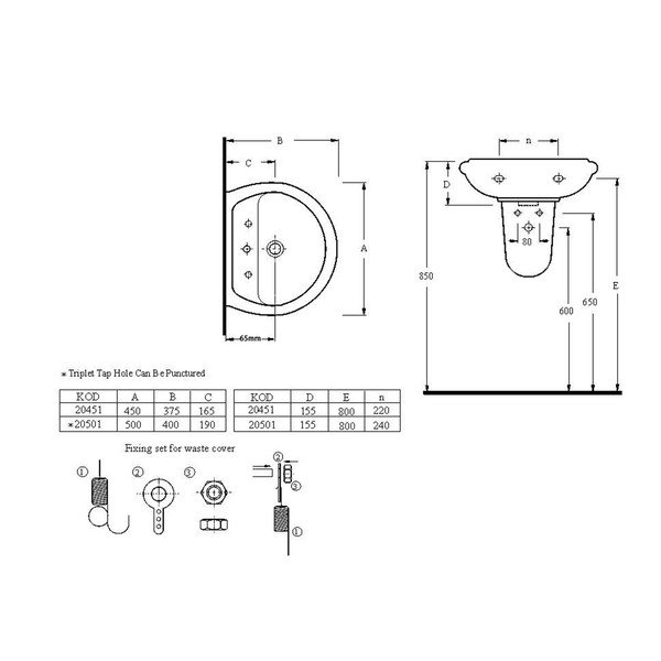 Lavabo bianco in ceramica 50x40 cm – Sapho-image-3