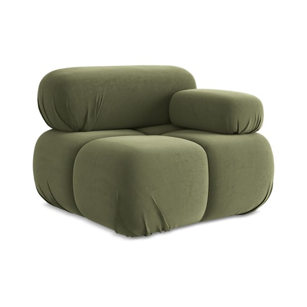 Parte divano componibile verde chiaro (con penisola a destra) con rivestimento in velluto Lokua – Makamii-image-1