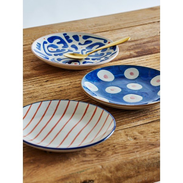 Set di piatti da dolce bianchi/blu in gres 3 pz ø 16 cm Eviaya – Bloomingville-image-1