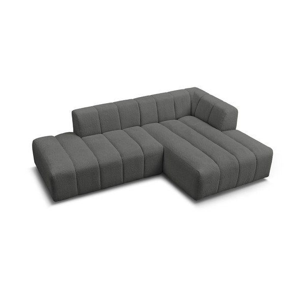 Divano angolare grigio scuro (penisola a destra/chaise lounge) con rivestimento in bouclé Annecy – Bobochic Paris-image-4