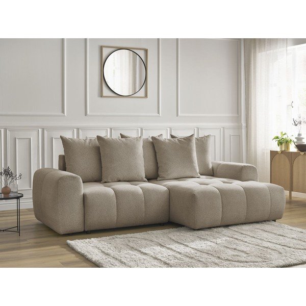 Divano angolare beige allungabile/con contenitore (con penisola a destra/con chaise lounge) con rivestimento in ciniglia Roxelane – Bobochic Paris-image-4