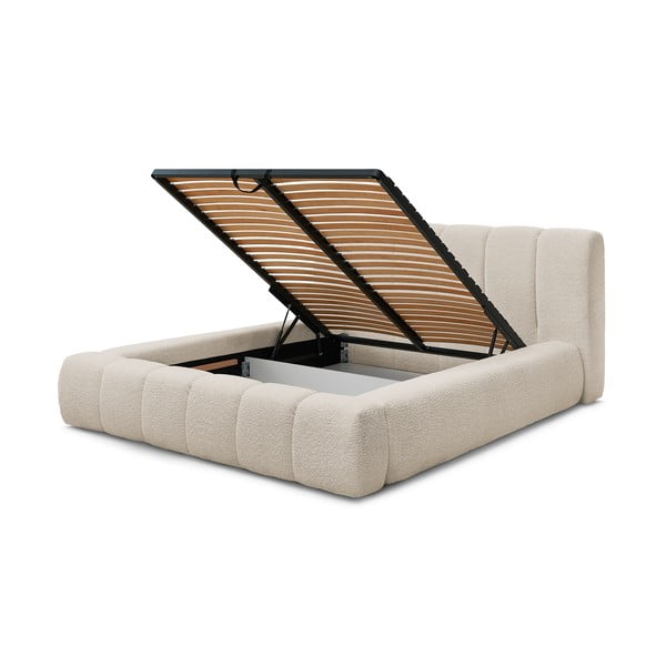 Letto matrimoniale imbottito beige contenitore e rete inclusi 180x200 cm Denali - Bobochic Paris-image-4