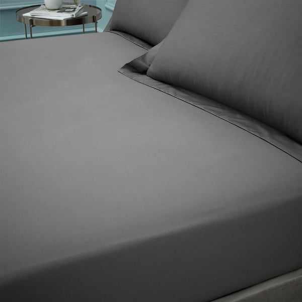 Lenzuolo grigio scuro in cotone egiziano elasticizzato 90x190 cm - Bianca-image-2