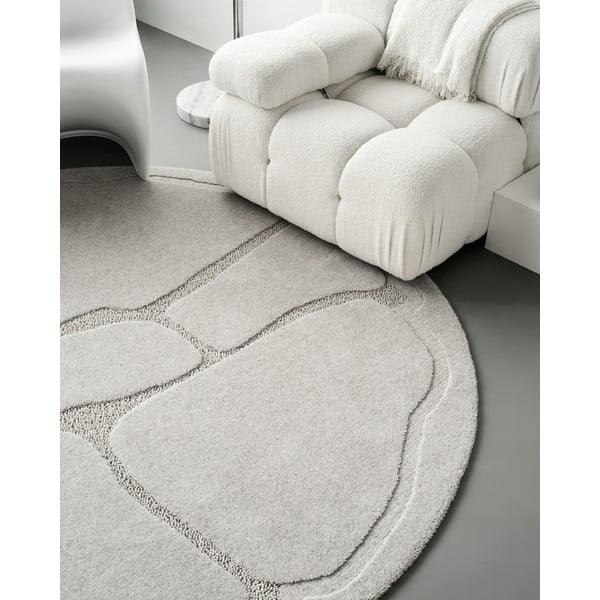 Tappeto rotondo in lana grigio chiaro ø 120 cm Morphic Organica - Agnella-image-3