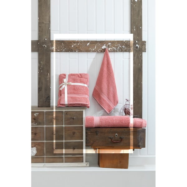 Set di asciugamani per viso e corpo tipo terry rosa in cotone 2 pz – Foutastic-image-2