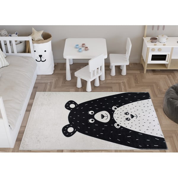 Tappeto per bambini bianco e nero lavabile 160x230 cm Bear Family – Vitaus-image-1