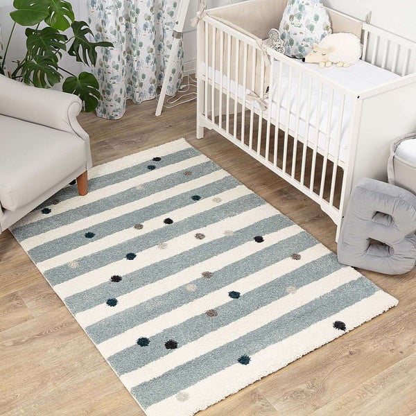 Tappeto anallergico per bambini bianco e blu 230x160 cm Stripes nad Dots - Yellow Tipi-image-3
