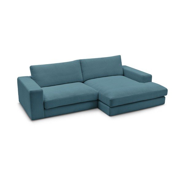 Divano angolare blu (penisola a destra/chaise lounge) con rivestimento in velluto a coste Leonard – Bobochic Paris-image-4