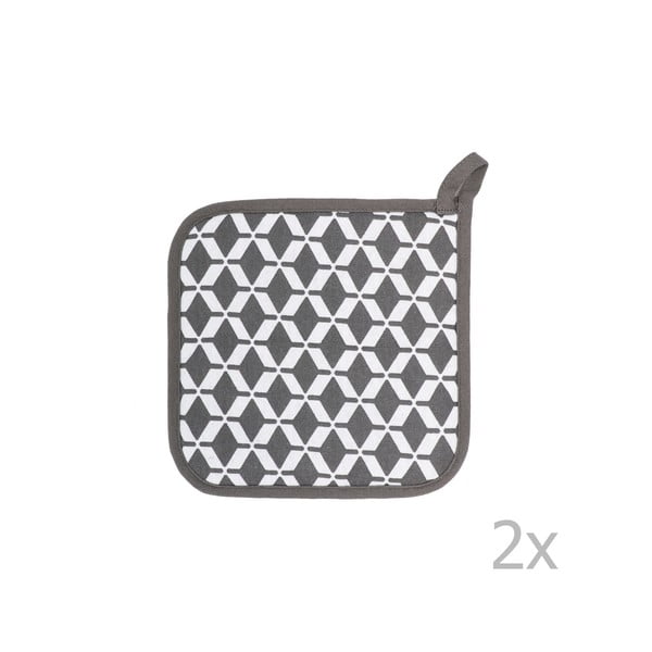 Set di 2 presine in cotone grigio Square Geo - Tiseco Home Studio-image-1