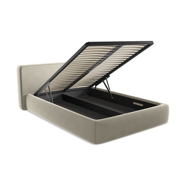 Letto matrimoniale imbottito crema con contenitore con griglia 140x200 cm Kiana - Makamii-image-3
