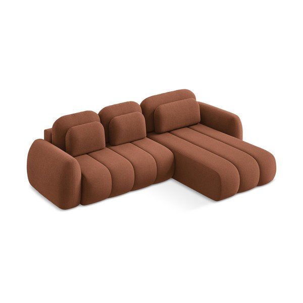 Divano angolare color terracotta allungabile/con contenitore (con penisola a destra/con chaise lounge) con rivestimento in bouclé Pele – Makamii-image-2