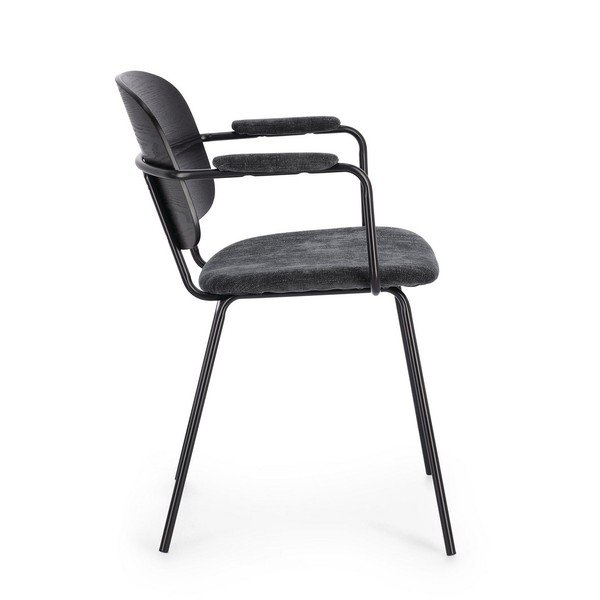 Sedia da pranzo nera/grigio scuro in imbottito con braccioli Sienna – Bizzotto-image-3