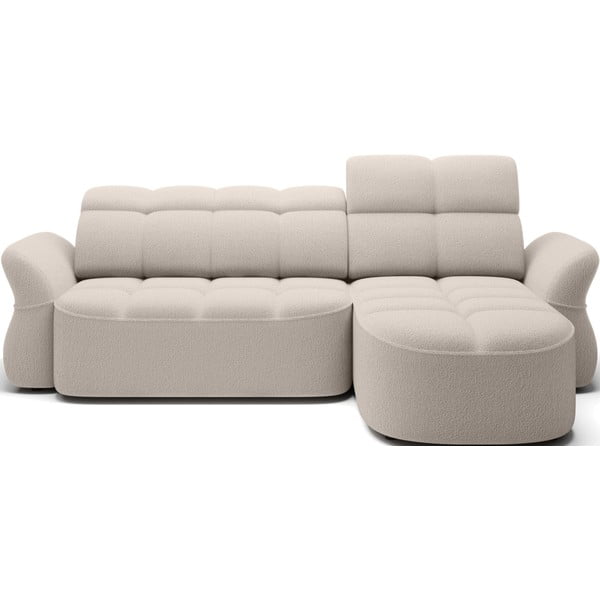 Divano angolare beige allungabile/con contenitore (con penisola a destra/con chaise lounge) e rivestimento in bouclé Beneth – ELTAP