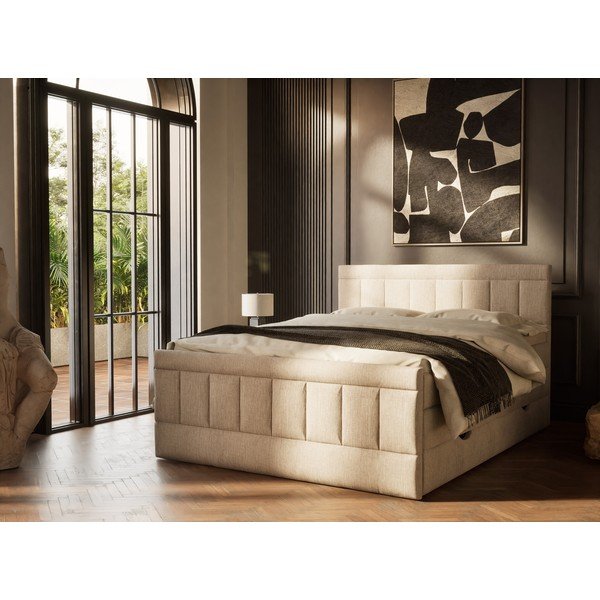 Letto boxspring beige con contenitore 160x200 cm Caya – Maison de Rêve-image-1